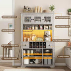 Mueble de despensa alto de 69 pulgadas con luces LED y estación de carga, armario de almacenamiento grande para despensa de cocina, aparador de cocina, mueble para barra de café con botellero