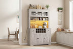 69 Tall Pantry Cabinet with LED Lights & Charging Station, Large Kitchen Pantry Storage Cabinet Kitchen Hutch Coffee Bar Cabinet with Wine Rack