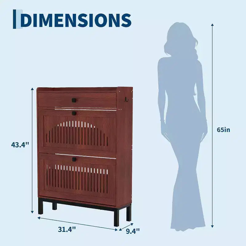 Zapatero Moderno de Madera con 2 Cajones Abatibles y Cajón Grande, Organizador de Zapatos con Estante Ajustable, Almacenamiento Oculto de Zapatos para Entrada, Sala de Estar