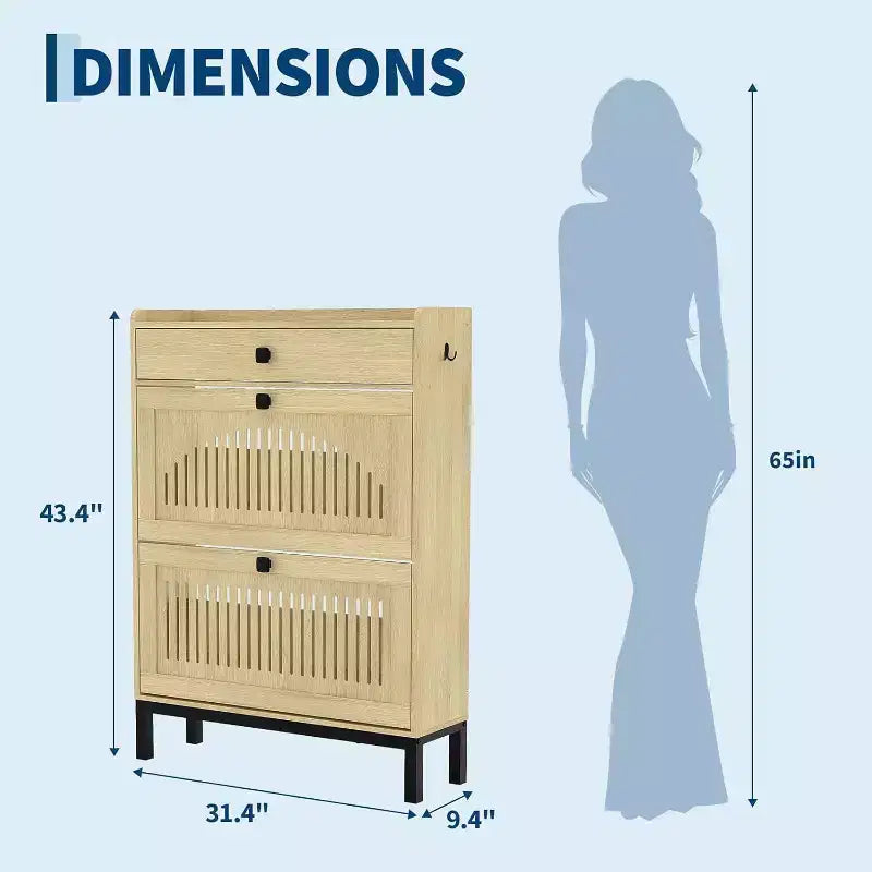 Zapatero Moderno de Madera con 2 Cajones Abatibles y Cajón Grande, Organizador de Zapatos con Estante Ajustable, Almacenamiento Oculto de Zapatos para Entrada, Sala de Estar