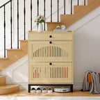 2 Flip Drawers & Large Drawer Modern Shoe Cabinet, Wooden Shoe Organizer with Adjustable Shelf, Hidden Shoe Storage for Entryway, Living Room