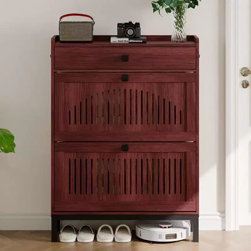Zapatero Moderno de Madera con 2 Cajones Abatibles y Cajón Grande, Organizador de Zapatos con Estante Ajustable, Almacenamiento Oculto de Zapatos para Entrada, Sala de Estar