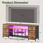 Mueble de TV Marrón de 63 Pulgadas Qwatto con Estación de Carga, Luces LED, 6 Cajones de Tela, Centro de Entretenimiento para Televisores de hasta 70 Pulgadas, Almacenamiento para Dormitorio