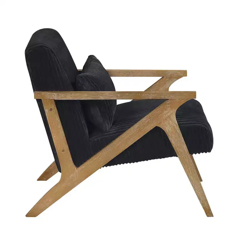 Sillón Decorativo Moderno GDFStudio Mason con Estructura de Madera de Caucho y Tapizado de Pana con Cojín