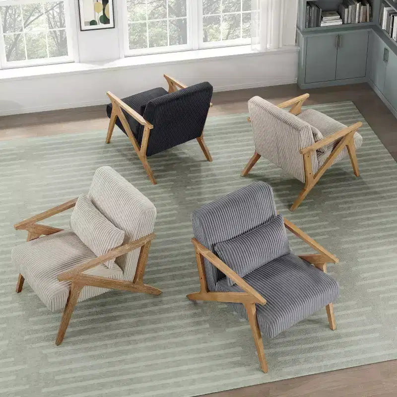 Sillón Decorativo Moderno GDFStudio Mason con Estructura de Madera de Caucho y Tapizado de Pana con Cojín