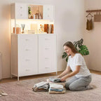 Cómoda para dormitorio, cajonera de tela de 12 cajones, estantes abiertos, tapa de madera y estructura de metal para dormitorio, pasillo o sala de estar