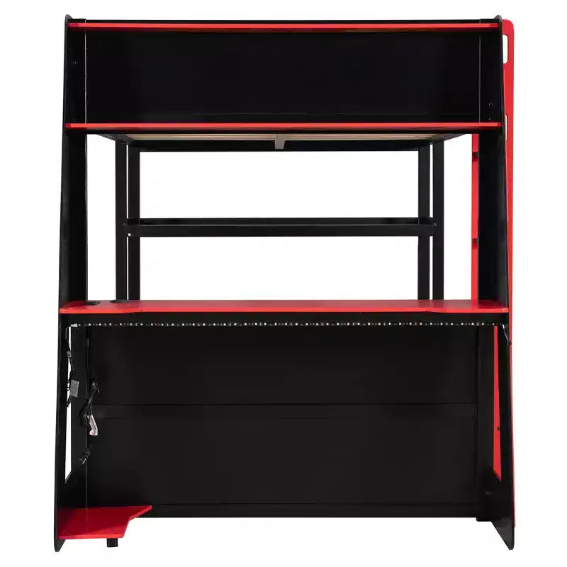 Cama alta gaming completa Luxystar con escritorio, estantes de almacenamiento y luces