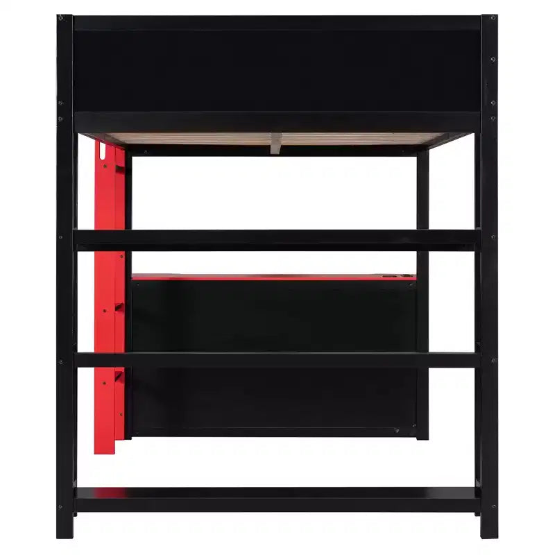 Cama alta gaming completa Luxystar con escritorio, estantes de almacenamiento y luces