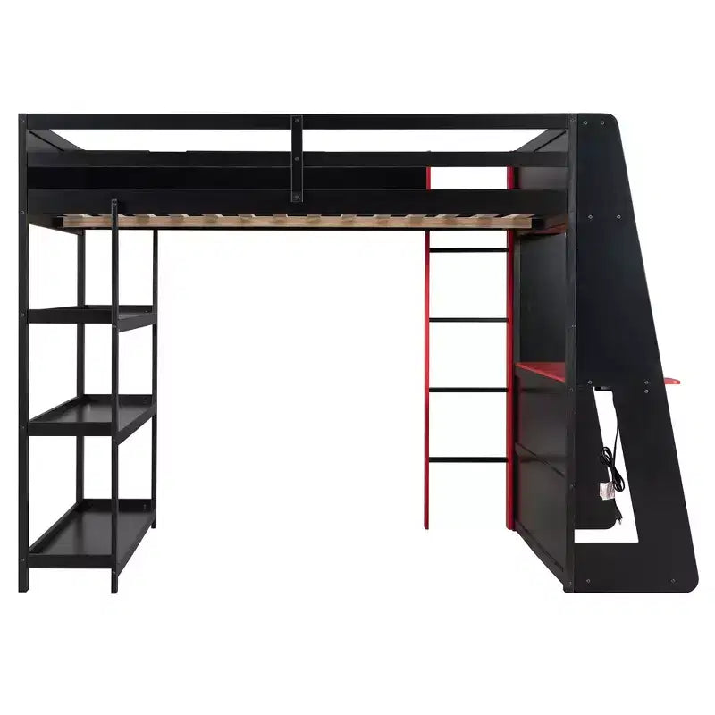 Cama alta gaming completa Luxystar con escritorio, estantes de almacenamiento y luces