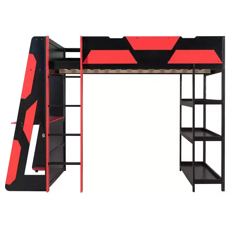 Cama alta gaming completa Luxystar con escritorio, estantes de almacenamiento y luces