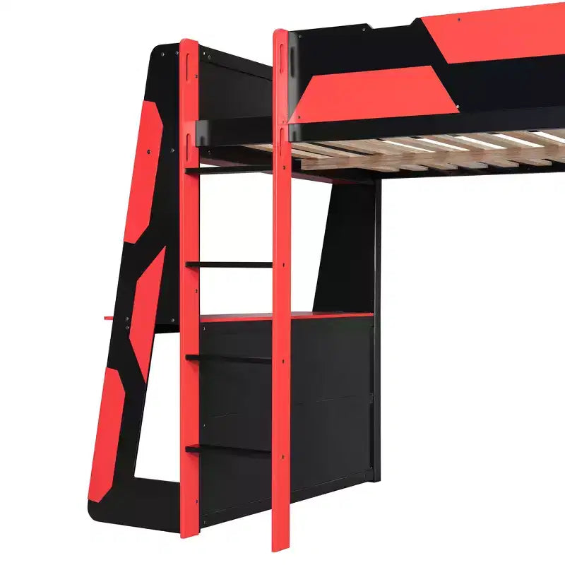 Cama alta gaming completa Luxystar con escritorio, estantes de almacenamiento y luces
