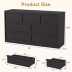 Cómoda de 7 cajones para dormitorio, cómoda organizadora negra con tiradores cóncavos, cómoda moderna de 7 cajones para dormitorio, sala de estar, guardería