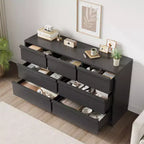 Cómoda de 7 cajones para dormitorio, cómoda organizadora negra con tiradores cóncavos, cómoda moderna de 7 cajones para dormitorio, sala de estar, guardería