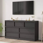 Cómoda de 7 cajones para dormitorio, cómoda organizadora negra con tiradores cóncavos, cómoda moderna de 7 cajones para dormitorio, sala de estar, guardería