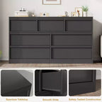 Cómoda de 7 cajones para dormitorio, cómoda organizadora negra con tiradores cóncavos, cómoda moderna de 7 cajones para dormitorio, sala de estar, guardería