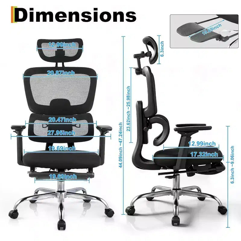 Silla de oficina profesional con respaldo alto, soporte lumbar ajustable, reposacabezas 3D, reposabrazos abatibles para trabajo de escritorio, capacidad de 300 lb, negra