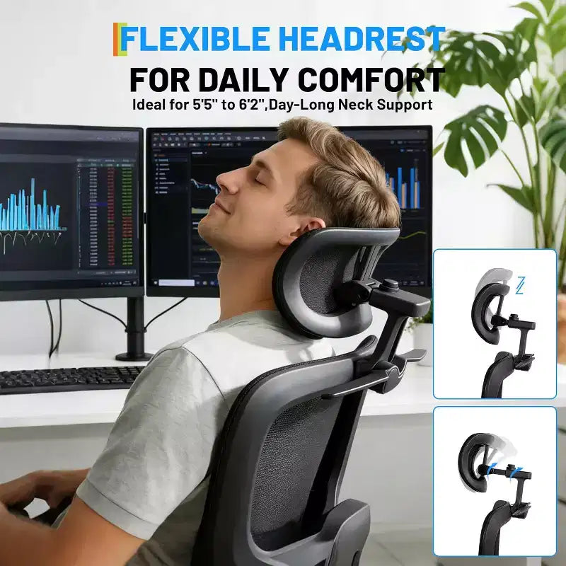 Silla de oficina profesional con respaldo alto, soporte lumbar ajustable, reposacabezas 3D, reposabrazos abatibles para trabajo de escritorio, capacidad de 300 lb, negra
