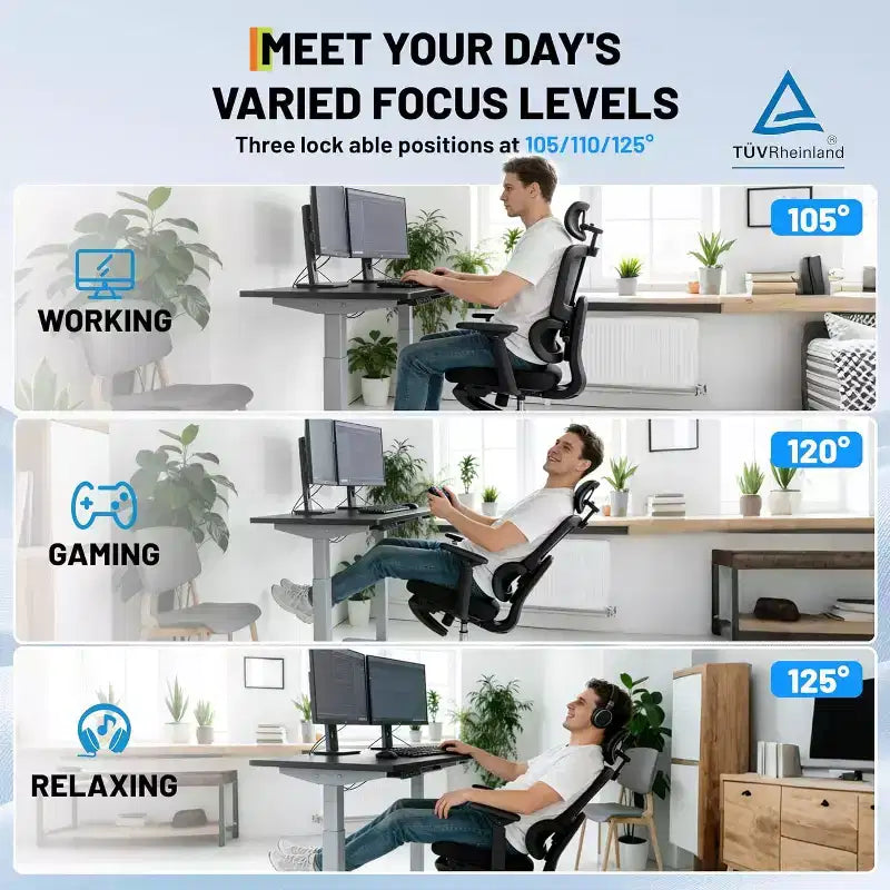 Silla de oficina profesional con respaldo alto, soporte lumbar ajustable, reposacabezas 3D, reposabrazos abatibles para trabajo de escritorio, capacidad de 300 lb, negra