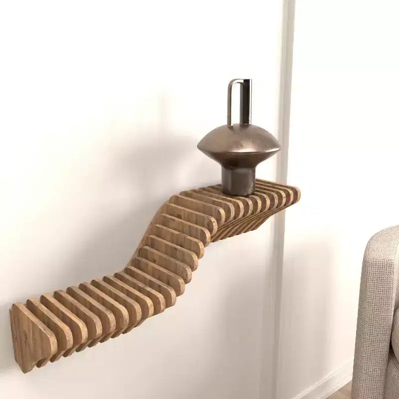 Estantería de pared flotante geométrica Diseño de onda 3D Roble natural 20 estantes