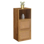 Armario de Almacenamiento Boho de Ratán Tejido con 2 Puertas y Estante Marrón y Beige