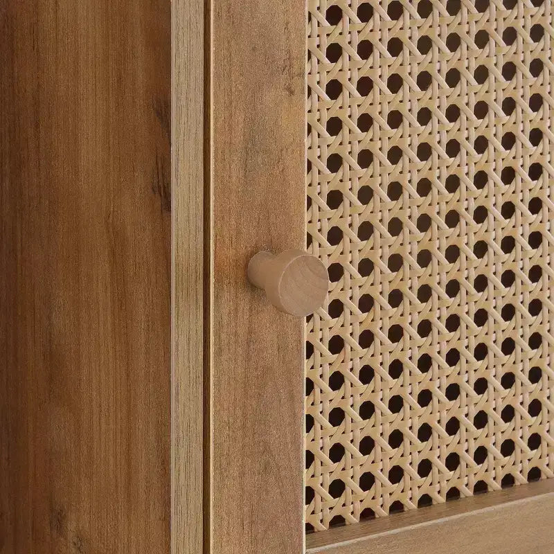 Armario de Almacenamiento Boho de Ratán Tejido con 2 Puertas y Estante Marrón y Beige