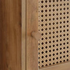 Armario de Almacenamiento Boho de Ratán Tejido con 2 Puertas y Estante Marrón y Beige