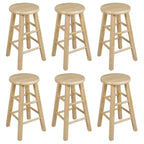 PJ Wood Classic Round-Seat 24 Tall Kitchen Counter Stools for Homes, Dining Spaces, and Bars with Backless Seats, 4 Square Legs, Natural (Set of 6)