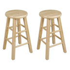 Taburetes de cocina PJ Wood con asiento redondo clásico, de 61 cm de alto, para hogares, comedores y bares, sin respaldo, con 4 patas cuadradas, Natural (juego de 6)