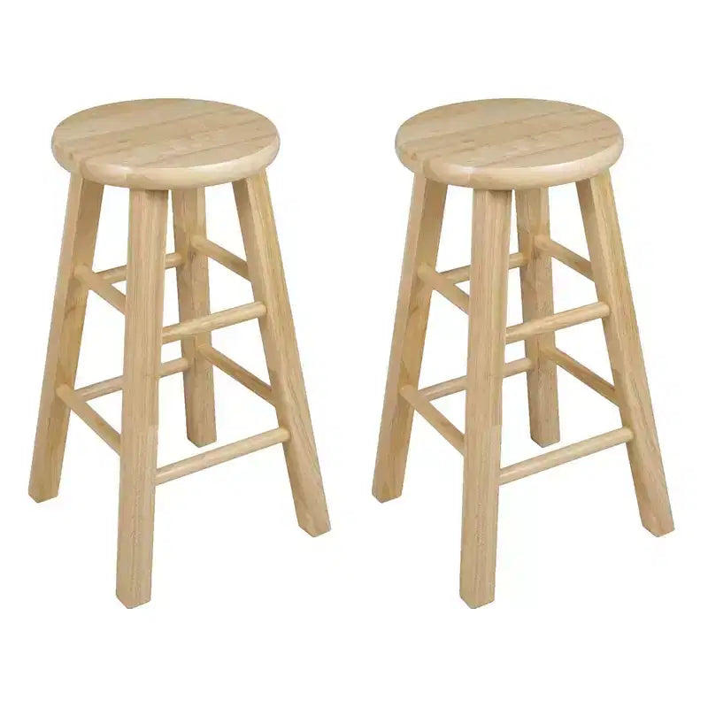 Taburetes de cocina PJ Wood con asiento redondo clásico, de 61 cm de alto, para hogares, comedores y bares, sin respaldo, con 4 patas cuadradas, Natural (juego de 6)