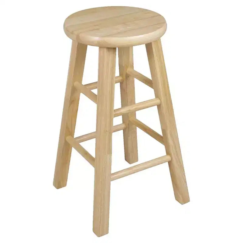 Taburetes de cocina PJ Wood con asiento redondo clásico, de 61 cm de alto, para hogares, comedores y bares, sin respaldo, con 4 patas cuadradas, Natural (juego de 6)