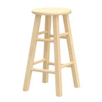 Taburetes de cocina PJ Wood con asiento redondo clásico, de 61 cm de alto, para hogares, comedores y bares, sin respaldo, con 4 patas cuadradas, Natural (juego de 6)