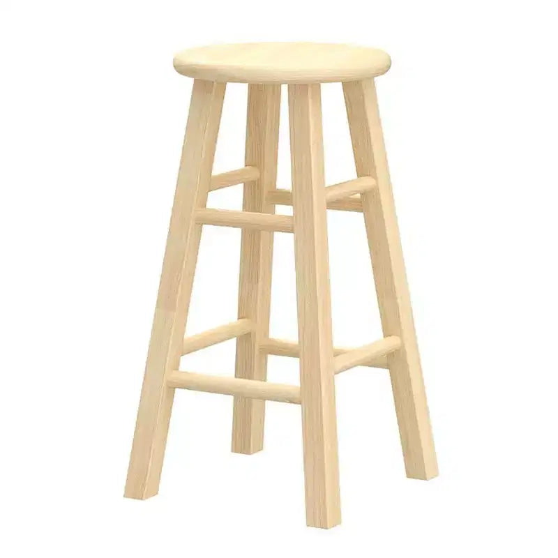 Taburetes de cocina PJ Wood con asiento redondo clásico, de 61 cm de alto, para hogares, comedores y bares, sin respaldo, con 4 patas cuadradas, Natural (juego de 6)