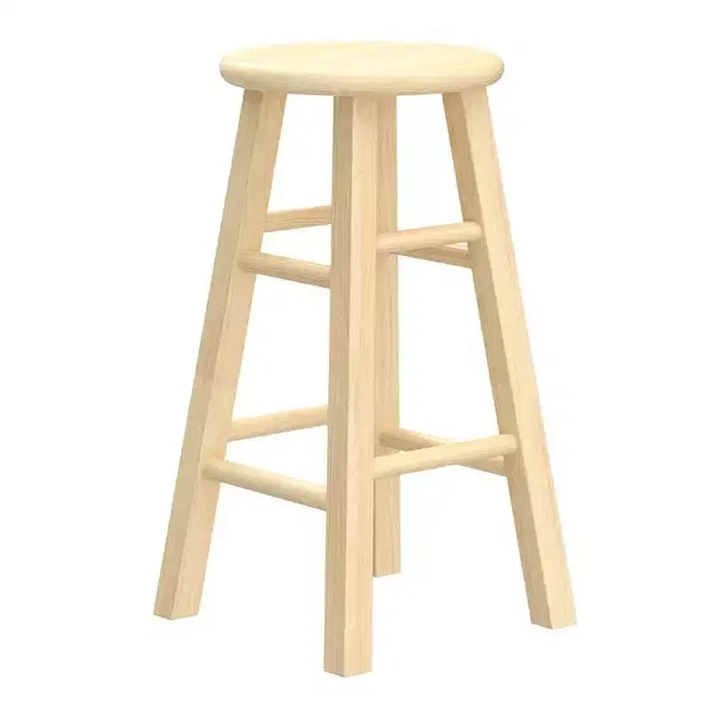 Taburetes de cocina PJ Wood con asiento redondo clásico, de 61 cm de alto, para hogares, comedores y bares, sin respaldo, con 4 patas cuadradas, Natural (juego de 6)
