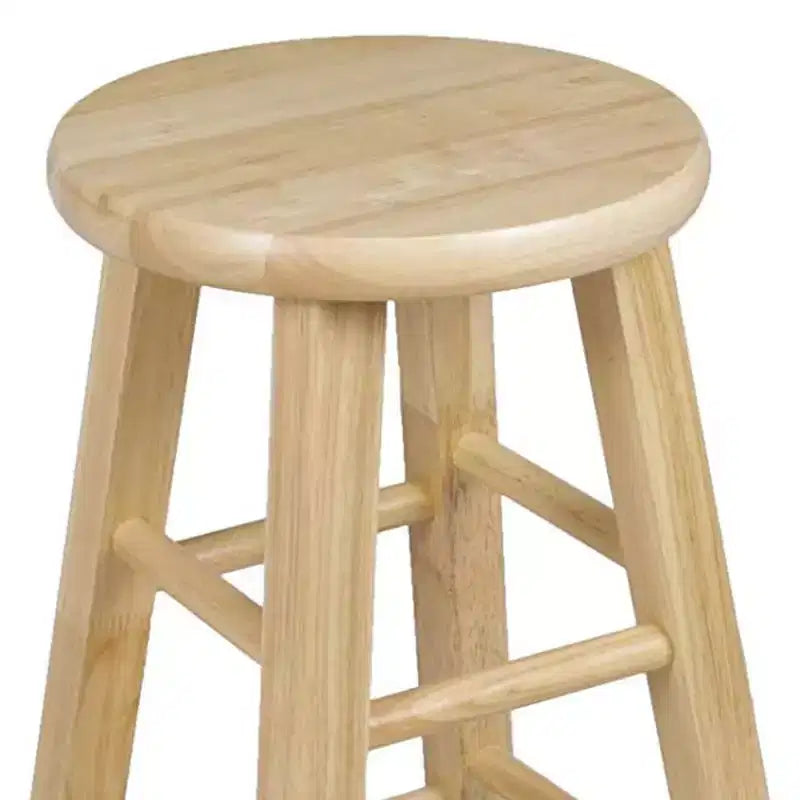 Taburetes de cocina PJ Wood con asiento redondo clásico, de 61 cm de alto, para hogares, comedores y bares, sin respaldo, con 4 patas cuadradas, Natural (juego de 6)