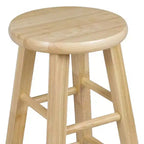 Taburetes de cocina PJ Wood con asiento redondo clásico, de 61 cm de alto, para hogares, comedores y bares, sin respaldo, con 4 patas cuadradas, Natural (juego de 6)