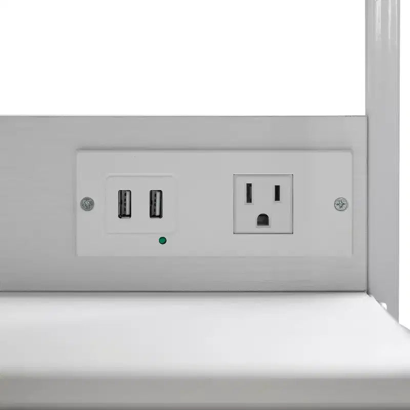 Mesa de noche Emma y Oliver con 3 cajones de tela, estación de carga con 2 puertos USB/toma de corriente, parte superior de madera de ingeniería, asas de madera, estructura de metal