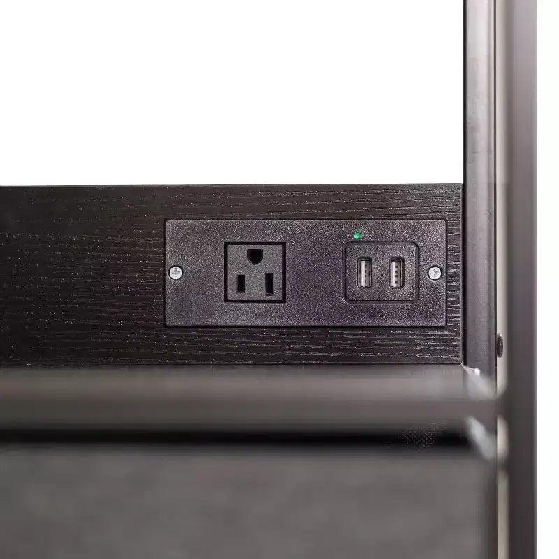 Mesa de noche Emma y Oliver con 3 cajones de tela, estación de carga con 2 puertos USB/toma de corriente, parte superior de madera de ingeniería, asas de madera, estructura de metal